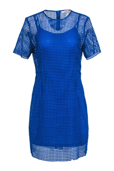 Current Boutique-Diane von Furstenberg - Blue Crochet Short Sleeve Dress Sz 10
