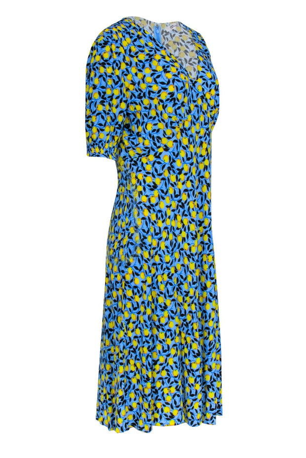 Current Boutique-Diane von Furstenberg - Blue w/ Lemon Print Short Sleeve Dress Sz 14