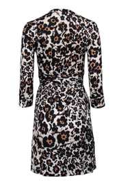 Current Boutique-Diane von Furstenberg - Cream, Tan, Brown, & Black Leopard Print Mini Wrap Dress Sz 2