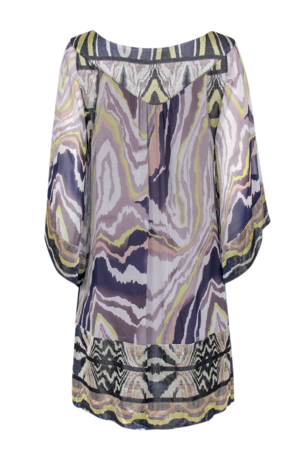 Current Boutique-Diane von Furstenberg - Grey, Purple, Navy, & Green Print Shift Dress Sz 8