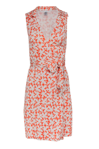 Current Boutique-Diane von Furstenberg - Orange & Cream Print Sleeveless Wrap Dress Sz 4
