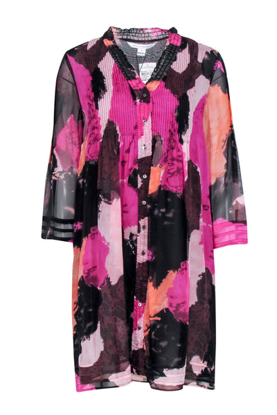 Current Boutique-Diane von Furstenberg - Pink Patterned Mini Shirt Dress Sz 6