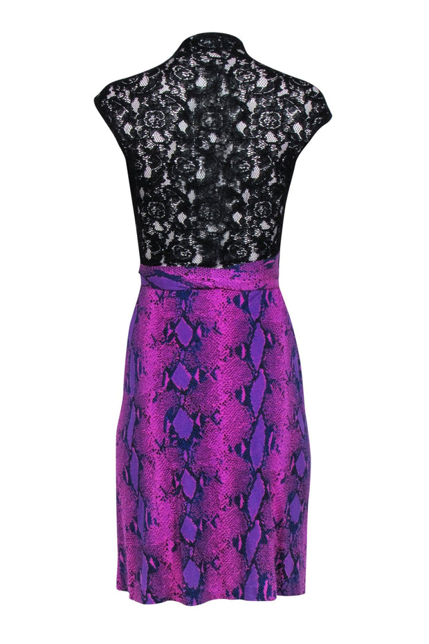 Current Boutique-Diane von Furstenberg - Pink & Purple Snakeskin Print Wrap Dress w/ Lace Back Sz 4