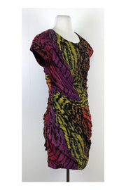 Current Boutique-Diane von Furstenberg - Purple & Multicolor Silk Ruched Sheath Dress Sz 8