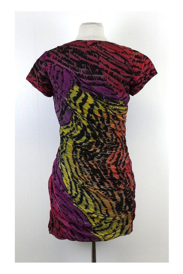Current Boutique-Diane von Furstenberg - Purple & Multicolor Silk Ruched Sheath Dress Sz 8