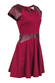 Current Boutique-Diane von Furstenberg - Red & Maroon Leather Trim Dress Sz 6