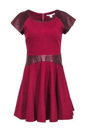 Current Boutique-Diane von Furstenberg - Red & Maroon Leather Trim Dress Sz 6