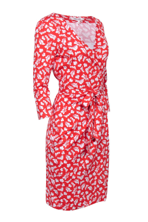 Current Boutique-Diane von Furstenberg - Red & White Leaf Print Wrap Dress Sz 8