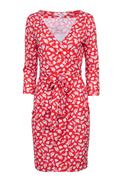 Current Boutique-Diane von Furstenberg - Red & White Leaf Print Wrap Dress Sz 8