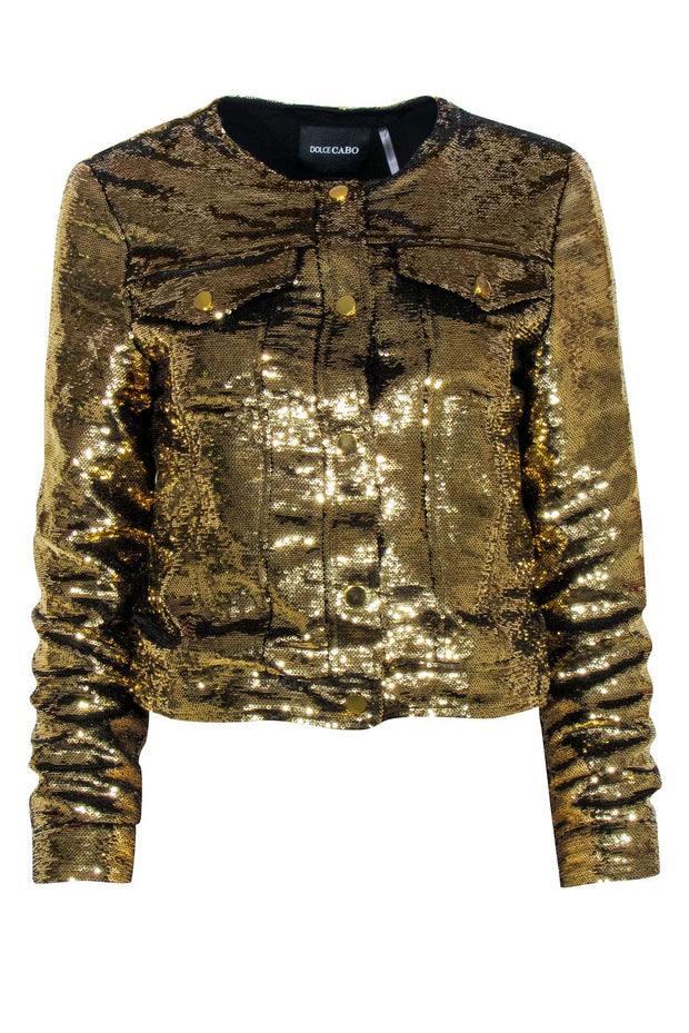 Current Boutique-Dolce Cabo - Gold Sequin Button Jacket Sz S