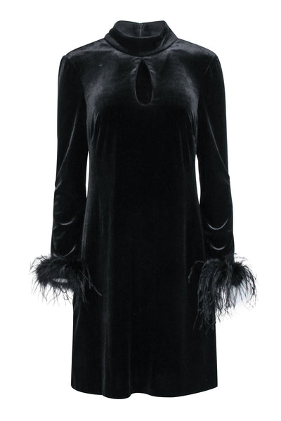 Current Boutique-Eliza J - Black Velvet Dress w/ Feather Trim Sz 10