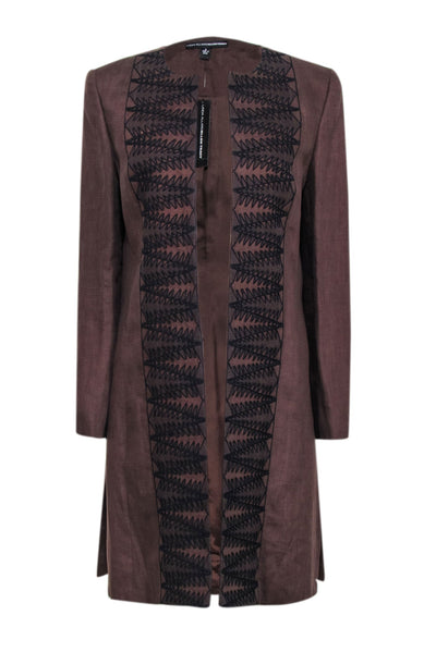 Current Boutique-Ellen Tracy - Chocolate Brown Embroidered Open Jacket Sz 6