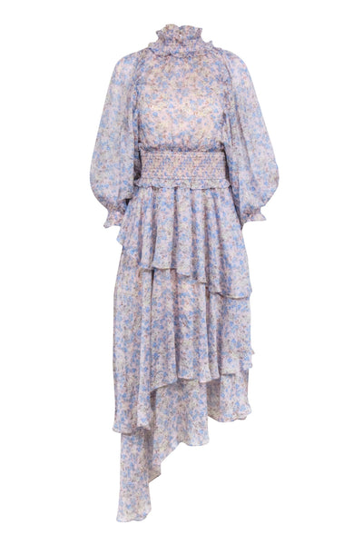 Current Boutique-Elliatt - Light Pink w/ Blue Floral Print Tiered Maxi Dress Sz S