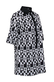 Current Boutique-Emma Wallace - Black & White Checkered Floral Print Dress Sz 4