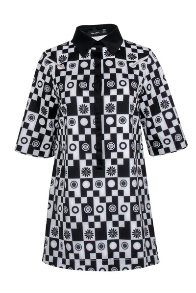 Current Boutique-Emma Wallace - Black & White Checkered Floral Print Dress Sz 4