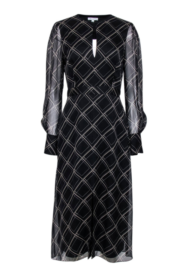 Current Boutique-Equipment - Black & Beige Abstract Print Long Sleeve Midi Dress Sz 6