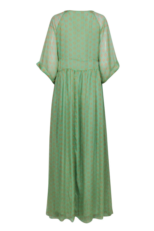 Current Boutique-Eywasouls Malibu - Mint Green w/ Orange Print Drawstring Dress Sz M