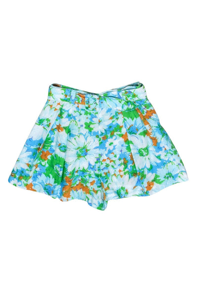 Current Boutique-Faithfull the Brand - Blue Floral Print Pleated Shorts Sz 4