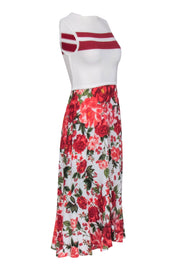 Current Boutique-Farm - Ivory Crochet Bodice w/ Red Floral Bottom Dress Sz M