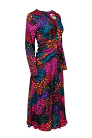 Current Boutique-Farm Rio - Blue Multi Color Leopard Print Ruched Midi Dress Sz S