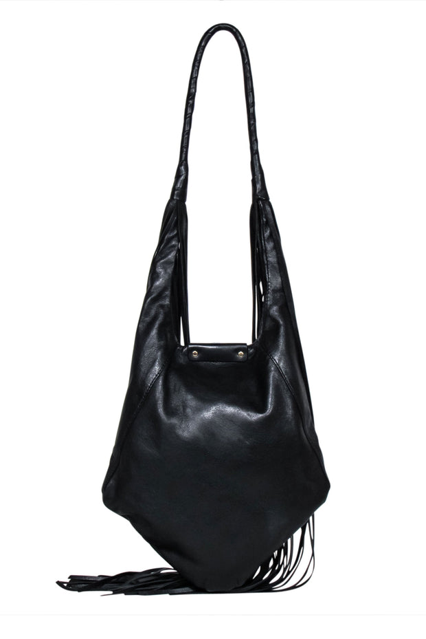Current Boutique-Foley & Corinna - Black & Tan Paisley Print Faux Leather Bag w/ Fringe