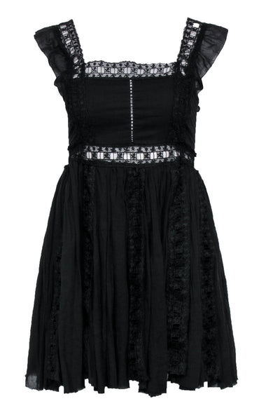 Current Boutique-Free People - Black Mini Dress w/ Lace Detailing Sz XS