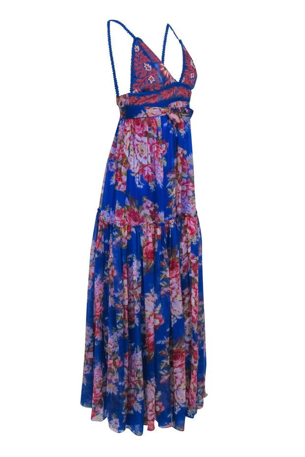 Current Boutique-Free People - Cobalt Blue Multi Color Floral Sleeveless Maxi Dress Sz XS
