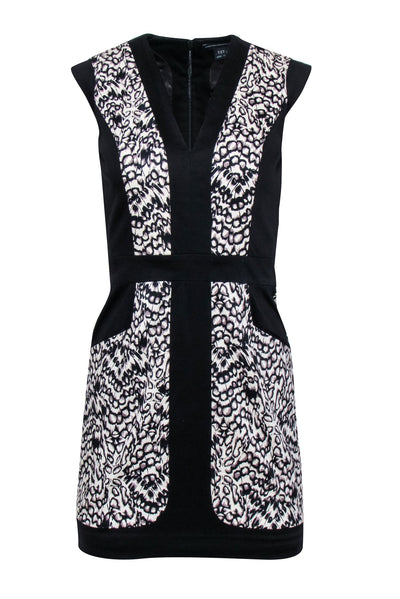 Current Boutique-French Connection - Black & White Print V-Neckline Dress Sz 4