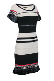 Current Boutique-Gianfranco Ferre - Black & Cream Knit Short Sleeve Dress Sz 6