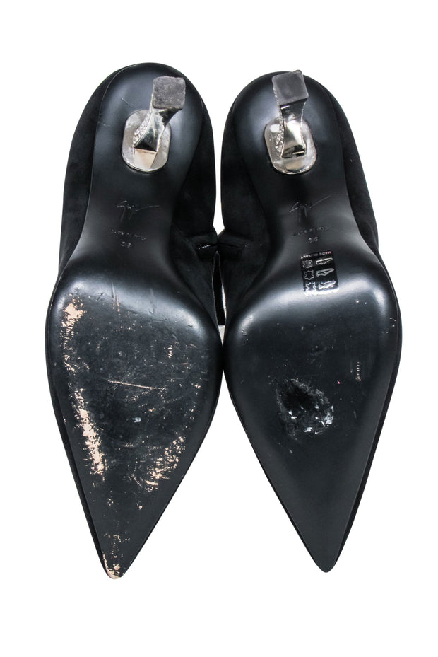 Current Boutique-Giuseppe Zanotti - Black Suede Short Boots w/ Jewel Heel Sz 9