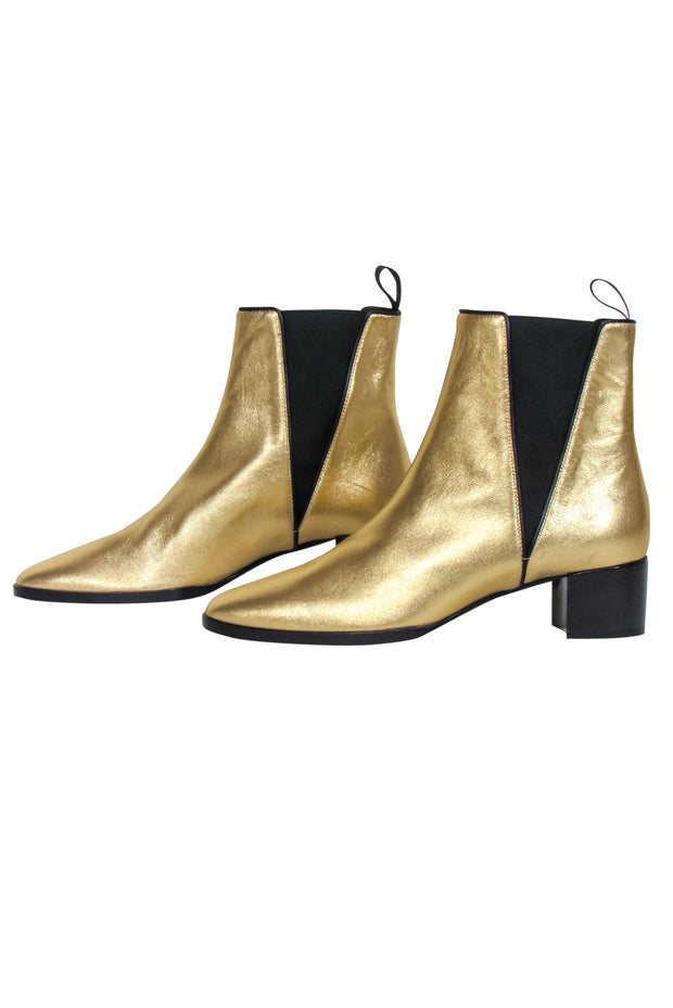 Current Boutique-Giuseppe Zanotti - Gold Metallic & Black Detail Short Boots Sz 8