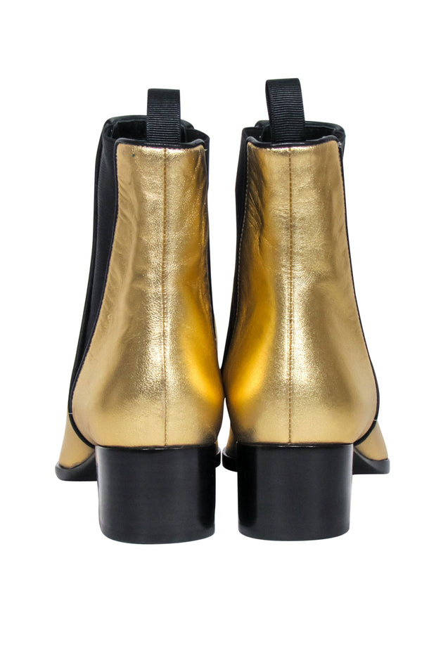 Current Boutique-Giuseppe Zanotti - Gold Metallic & Black Detail Short Boots Sz 8