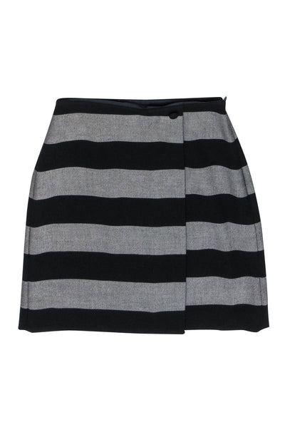 Current Boutique-Hobbs - Black & Grey Striped Mini Wrap Skirt Sz 4