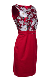 Current Boutique-Hobbs - Red Floral Jacquard Print Sleeveless Sheath Dress Sz 10
