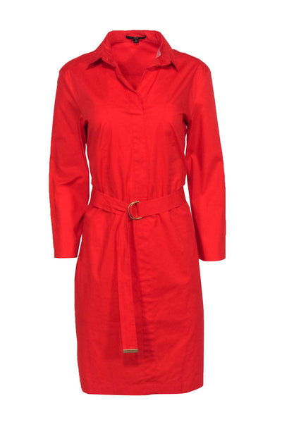 Current Boutique-Hugo Boss - Red Crop Sleeve Belted Shirt Dress Sz 10