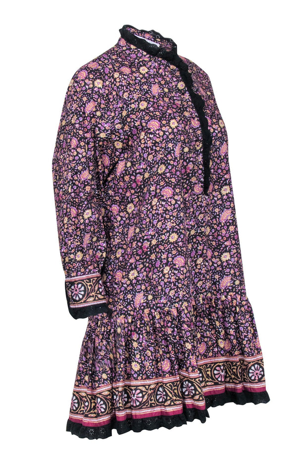 Current Boutique-Hunter Bell - Black & Purple Print Dress Sz S