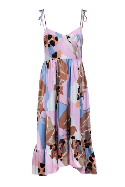 Current Boutique-Hutch - Pink Multicolor Abstract Print Tie Shoulder Midi Dress Sz 12