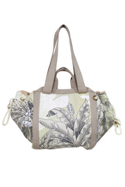 Current Boutique-Inoui Editions - Beige, Cream, & Light Green Tropical Print Drawstring Bag