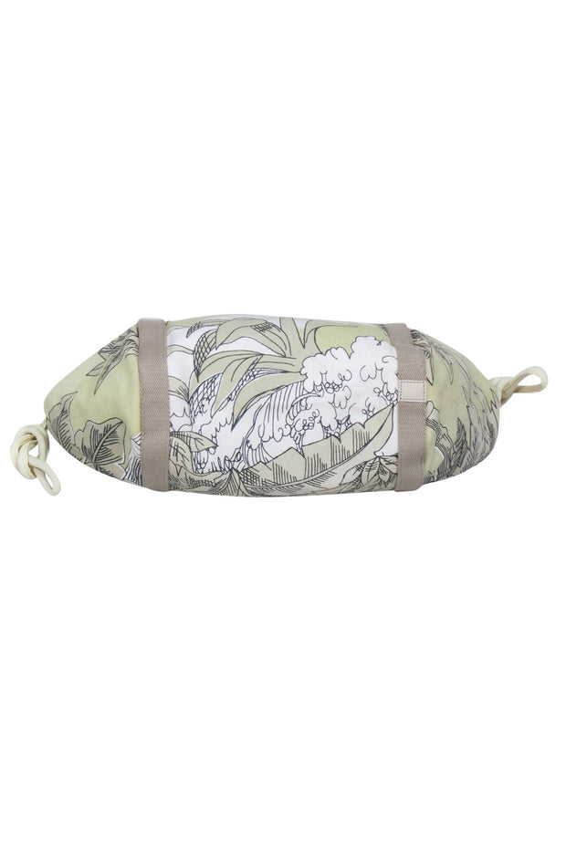 Current Boutique-Inoui Editions - Beige, Cream, & Light Green Tropical Print Drawstring Bag