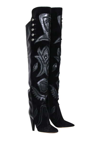 Current Boutique-Isabel Marant - Black Suede & Leather "Becky" Embellished Boots Sz 8