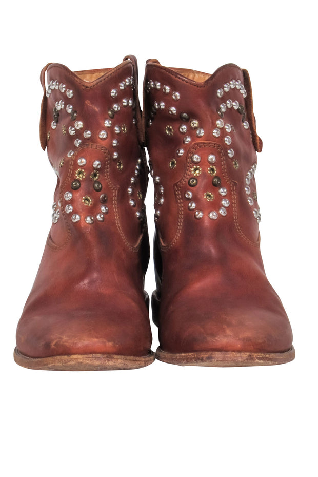 Current Boutique-Isabel Marant - Brown Distressed Leather Booties w/ Silver Studs Sz 10