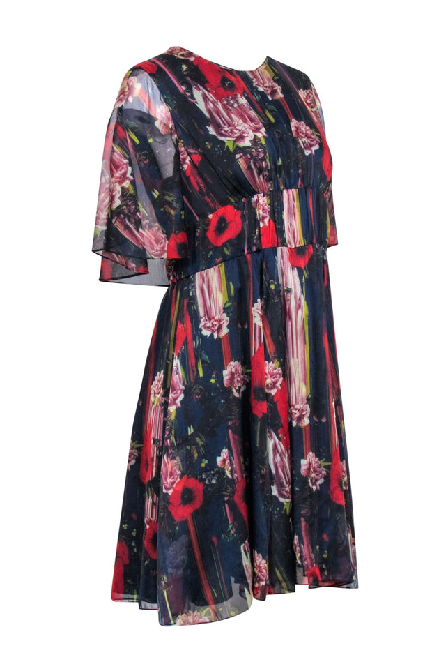 Current Boutique-Jason Wu - Navy & Red Floral Print Dress Sz 8