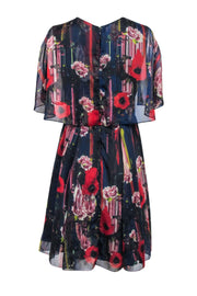 Current Boutique-Jason Wu - Navy & Red Floral Print Dress Sz 8