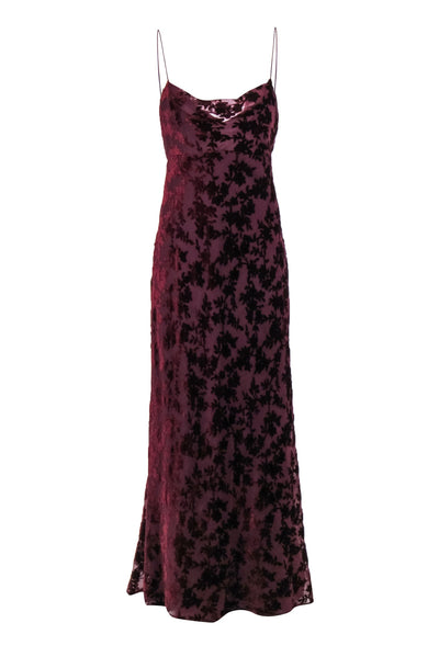 Current Boutique-Jenny Yoo - Maroon Floral Velvet Cowl Neck Dress Sz 12