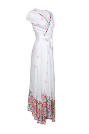 Current Boutique-Jen's Pirate Booty - White Short Sleeve Maxi Wrap Dress w/ Aztec Print Sz M