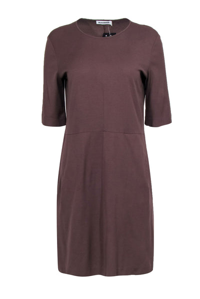 Current Boutique-Jil Sander - Brown Cotton Cropped Sleeve Dress Sz 2