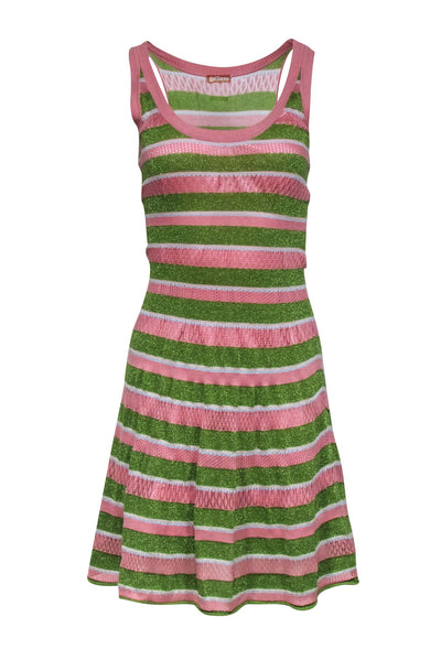 Current Boutique-John Galliano - Pink & Green Stripe Knit Sleeveless Dress Sz XS
