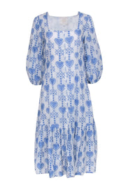 Current Boutique-Johnny Was - White & Blue Embroidered Maxi Shirt Dress Sz S