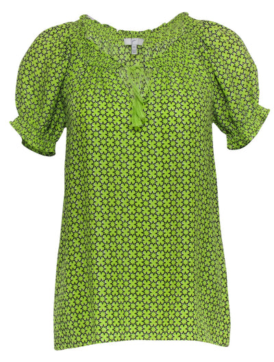 Current Boutique-Joie - Neon Green Star Print Blouse w/ Tassels Sz XS