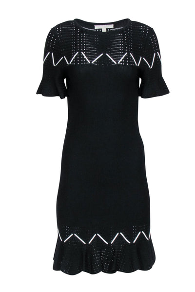 Current Boutique-Jonathan Simkhai - Black Knit Short Sleeve Dress w/ White Weaving Details Sz M